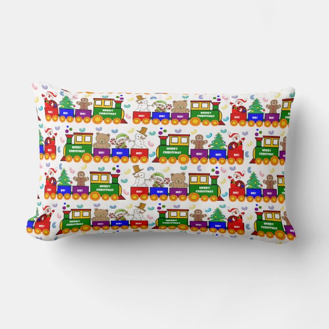 Colourful Christmas Toy Pattern Lumbar Cushion (Front)