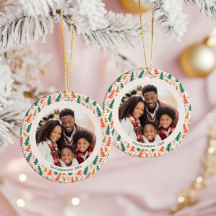 Colourful Christmas Tree 2 Sided Photo Ceramic Tree Decoration