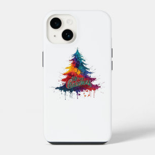 Colourful Christmas Tree Art - Merry Christmas Dec iPhone 14 Case