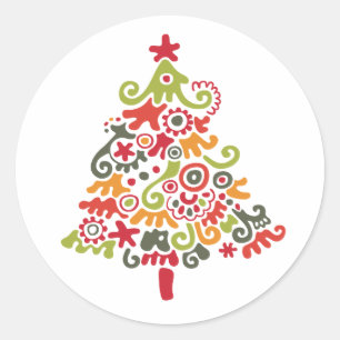 Colourful Christmas Tree Classic Round Sticker