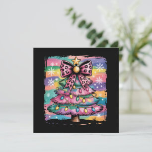 Colourful Christmas Tree Coquette Preppy Pink Girl Holiday Card