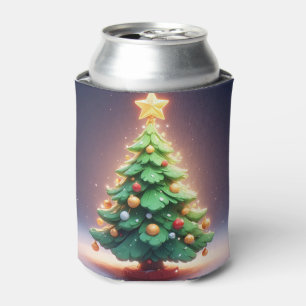 Colourful Christmas Tree Decorated with Lights Can Cooler