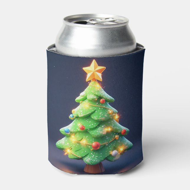 Colourful Christmas Tree Decorated with Lights Can Cooler (Can Front)