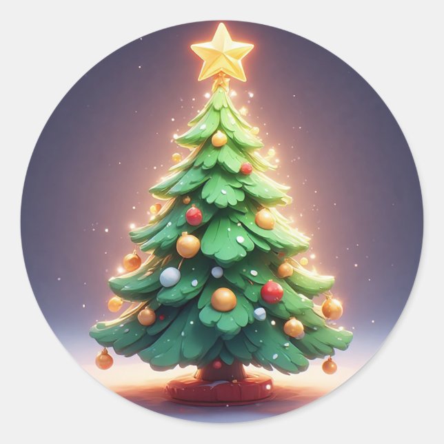 Colourful Christmas Tree Decorated with Lights Classic Round Sticker (Front)