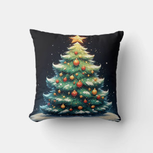 Colourful Christmas Tree Decorated with Lights Cushion
