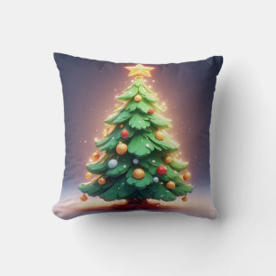 Colourful Christmas Tree Decorated with Lights Cushion