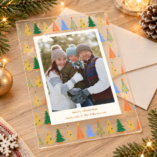 Colourful Christmas Tree Family Photo Custom Lette Acrylic Invitations