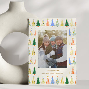Colourful Christmas Tree Family Photo Custom Lette Holiday Card