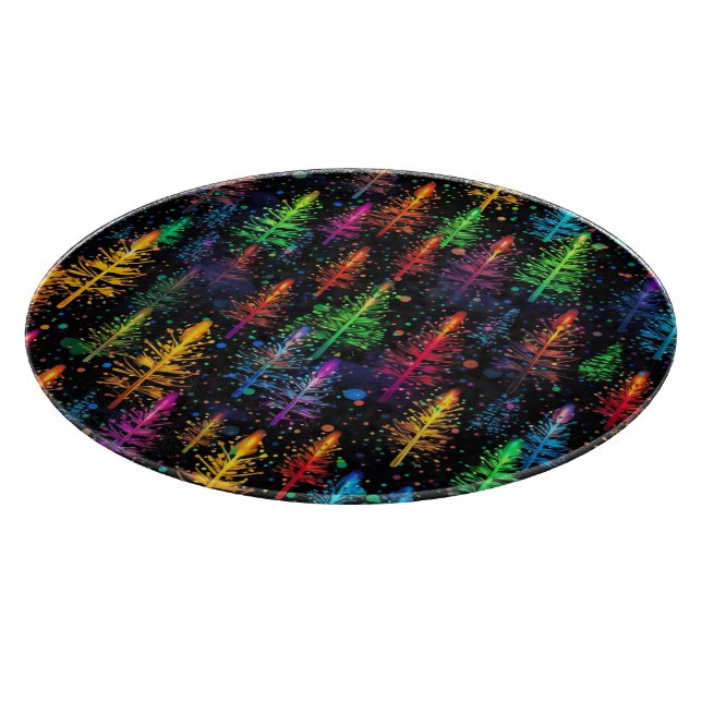 Colourful Christmas Tree Glow In Dark Forest Cutting Board (Corner)