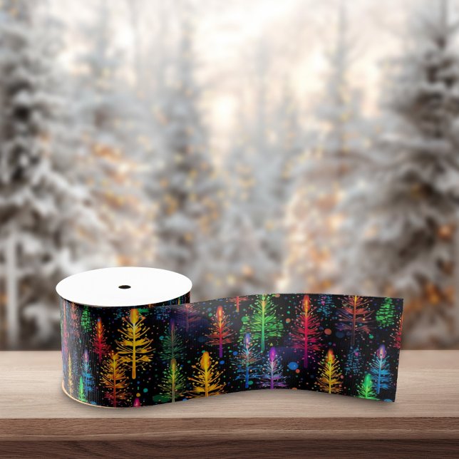 Colourful Christmas Tree Glow In Dark Forest Satin Ribbon (Creator Uploaded)