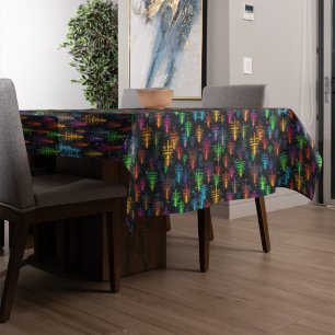 Colourful Christmas Tree Glow In Dark Forest Tablecloth