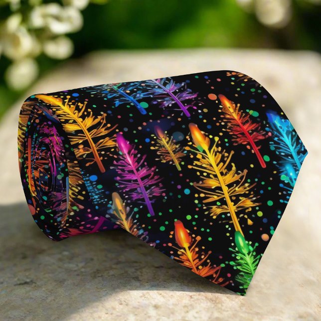 Colourful Christmas Tree Glow In Dark Forest Tie (Creator Uploaded)