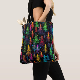 Colourful Christmas Tree Glow In Dark Forest Tote Bag