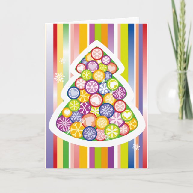 Colourful Christmas Tree Holiday Card (Front)