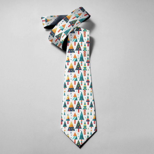Colourful Christmas Tree Illustration Pine Forest Tie (Creator Uploaded)
