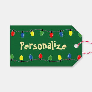 Colourful Christmas tree lights gift tag labels