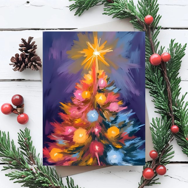 Colourful Christmas Tree Lights Watercolor Holiday Card (Creator Uploaded)
