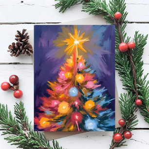 Colourful Christmas Tree Lights Watercolor Holiday Postcard