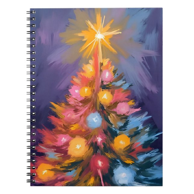 Colourful Christmas Tree Lights Watercolor Notebook (Front)