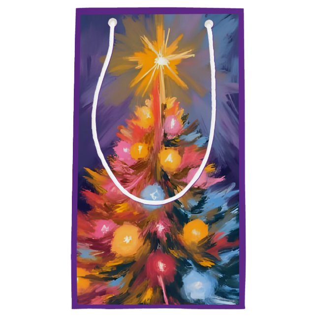 Colourful Christmas Tree Lights Watercolor Small Gift Bag (Front)