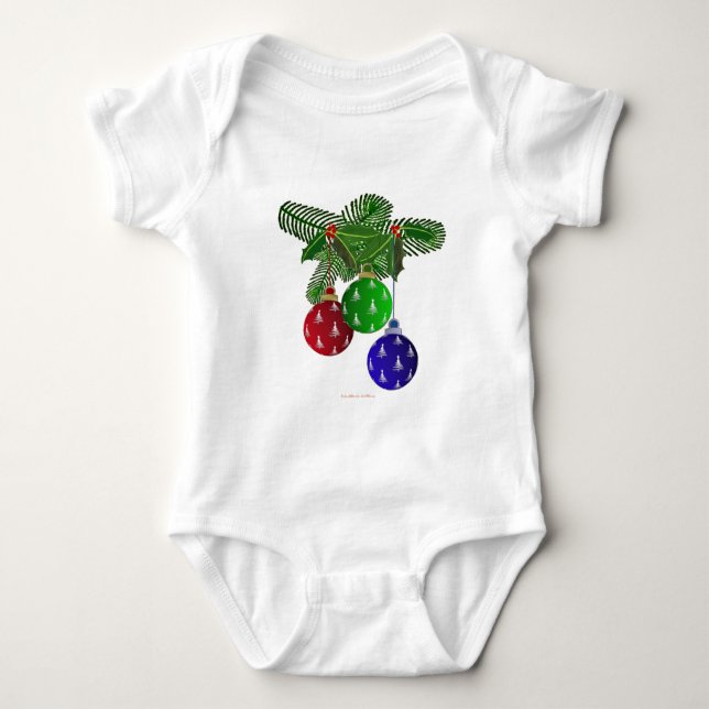 Colourful Christmas Tree Ornaments Baby Bodysuit (Front)