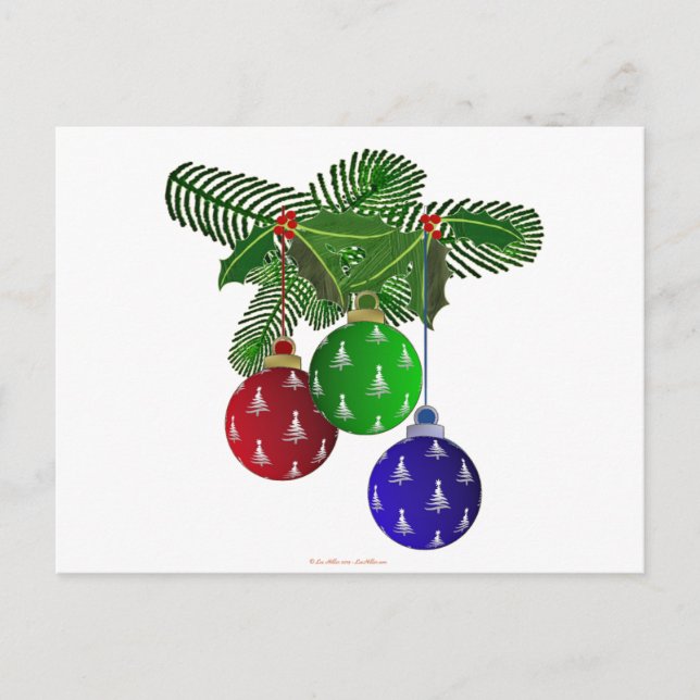 Colourful Christmas Tree Ornaments Holiday Postcard (Front)