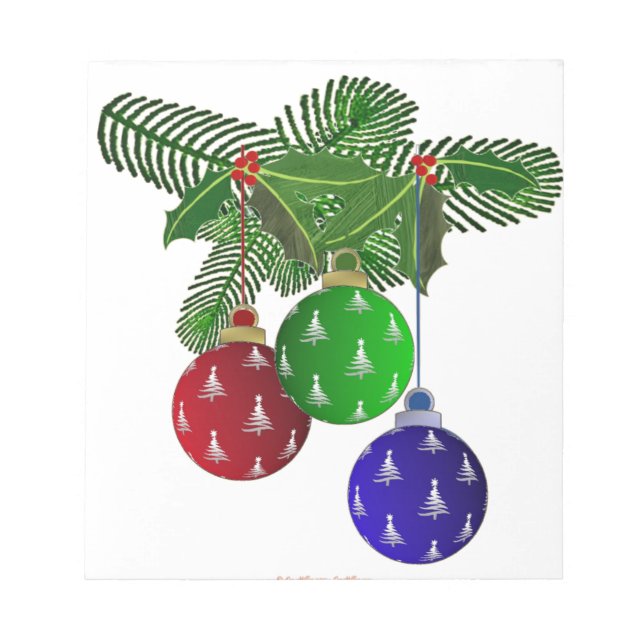 Colourful Christmas Tree Ornaments Notepad (Front)