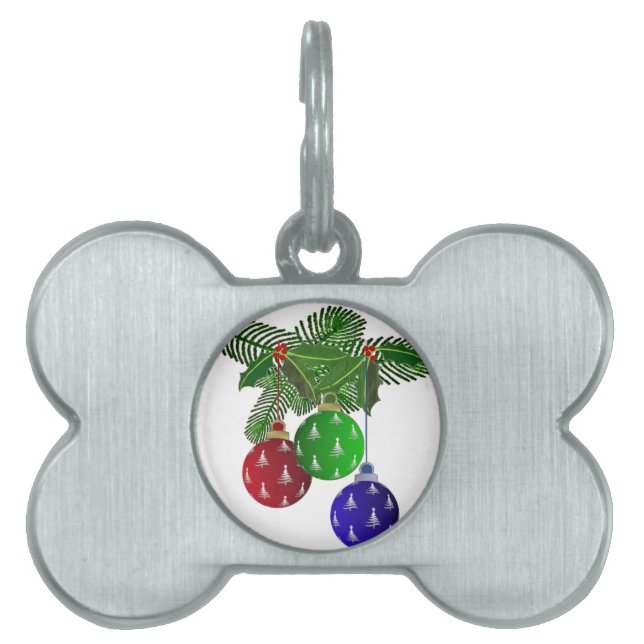 Colourful Christmas Tree Ornaments Pet Name Tag (Front)