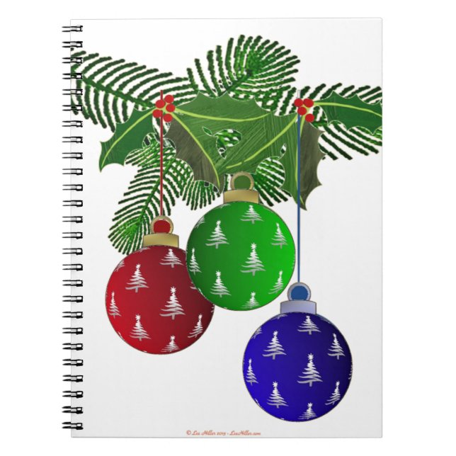 Colourful Christmas Tree Ornaments Spiral Notebook (Front)