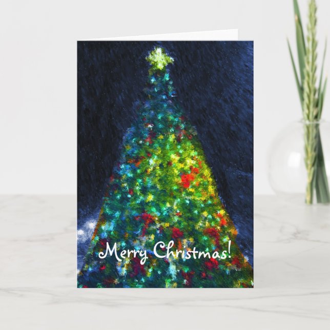 Colourful Christmas Tree Painting Holiday Card (Front)