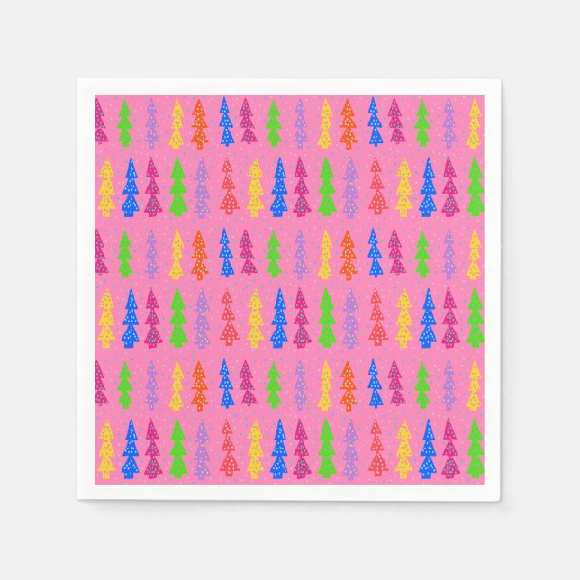 Colourful Christmas Tree Pop Art Pink Napkin (Front)