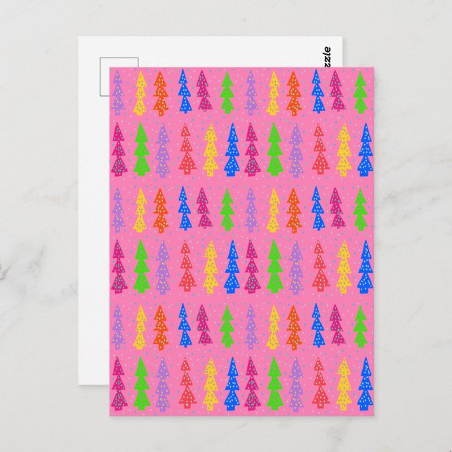 Colourful Christmas Tree Pop Art Pink Postcard (Front/Back)