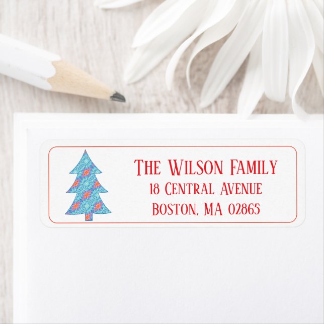 Colourful Christmas Tree Return Address Label (Insitu)