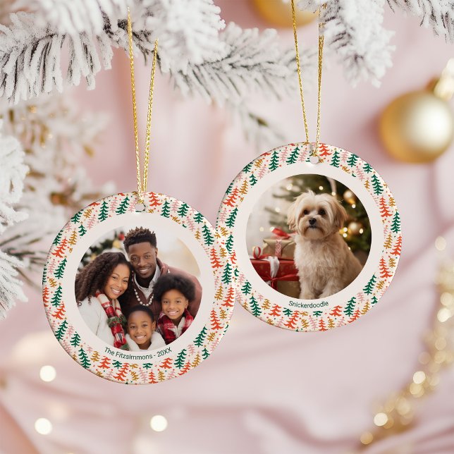 Colourful Christmas Tree Two Photos Ceramic Tree Decoration (Retro Christmas Tree two photo Holiday Ornament )