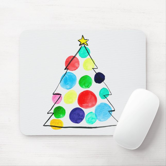 Colourful Christmas tree watercolor Mouse Pad (With Mouse)