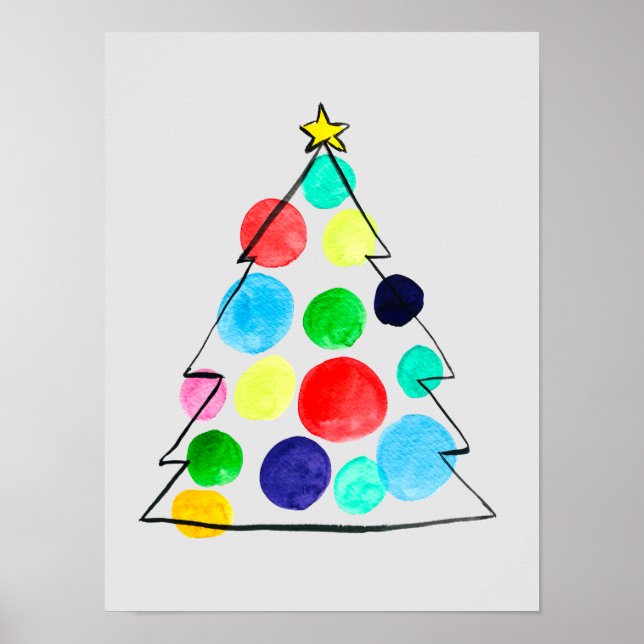 Colourful Christmas tree watercolor Poster (Front)