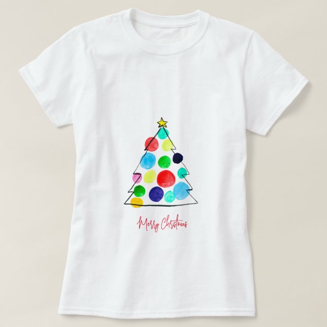 Colourful Christmas tree watercolor T-Shirt (Design Front)