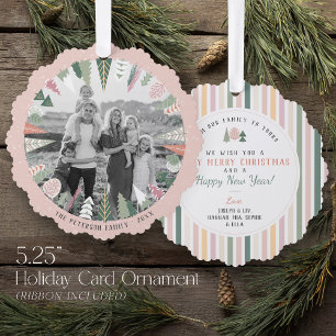 Colourful Christmas Tree Wreath PINK Modern Photo  Decoration Card