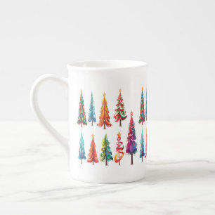 Colourful Christmas Trees Bone China Mug