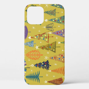 Colourful Christmas Trees: Festive Background. iPhone 12 Case