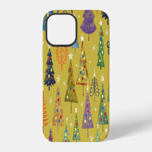 Colourful Christmas Trees: Festive Background. iPhone 12 Case