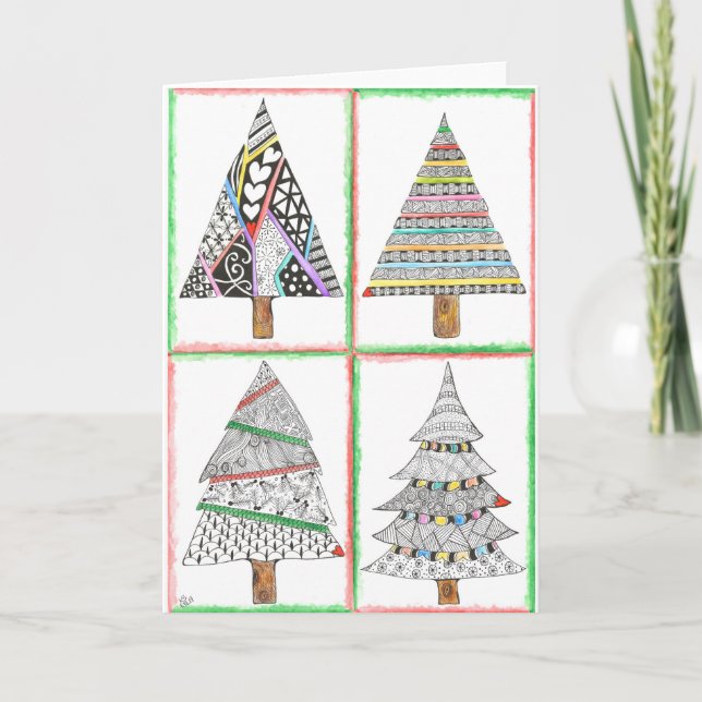 Colourful Christmas Trees Holiday Greeting Card (Front)