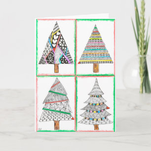 Colourful Christmas Trees Holiday Greeting Card