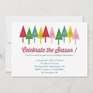 Colourful Christmas Trees Holiday Party Invitation