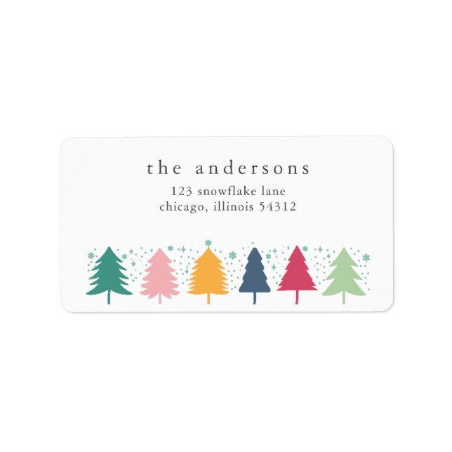 Colourful Christmas Trees Holiday Return Address Label (Front)