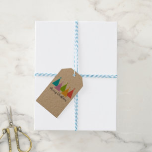 Colourful Christmas Trees Kraft Gift Tags
