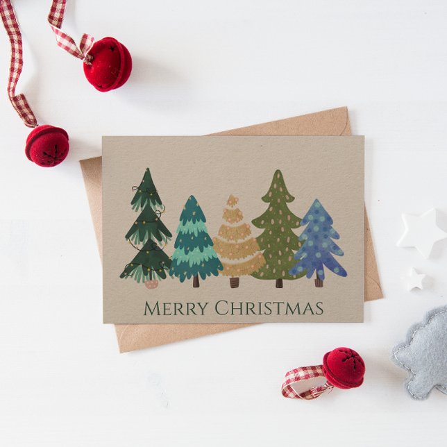 Colourful Christmas Trees Kraft Paper Holiday Card (Creator Uploaded)