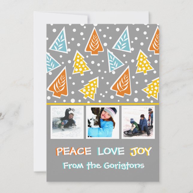 Colourful Christmas trees modern photo flat card (Front)