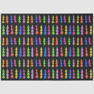 Colourful Christmas Trees on Black Tissue Paper