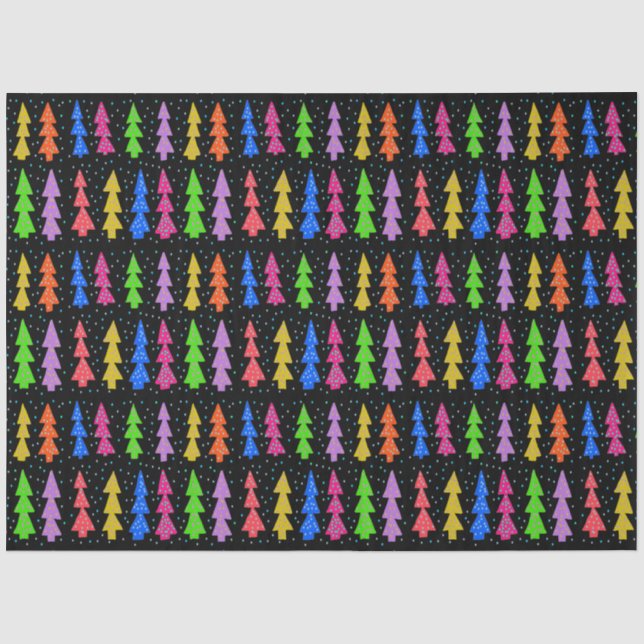 Colourful Christmas Trees on Black Tissue Paper (Front)